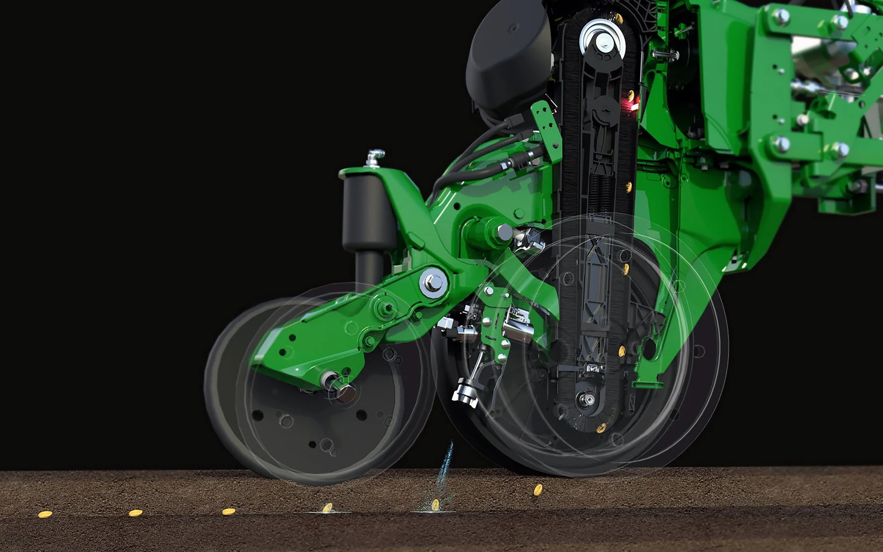 Технология ExactShot от John Deere обнаруживает каждое семя во время посадки и наносит несколько капель стартового удобрения