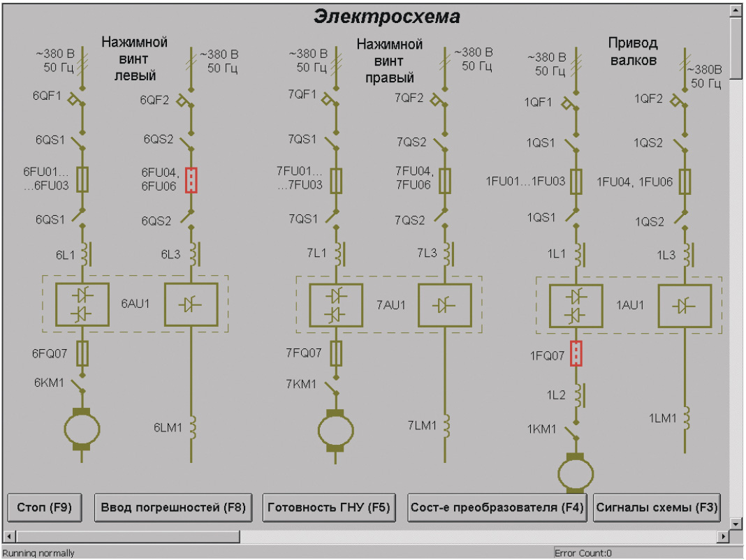 Рис. 4. Видеокадр «Электросхема», выводимый на экран компьютера АРМ