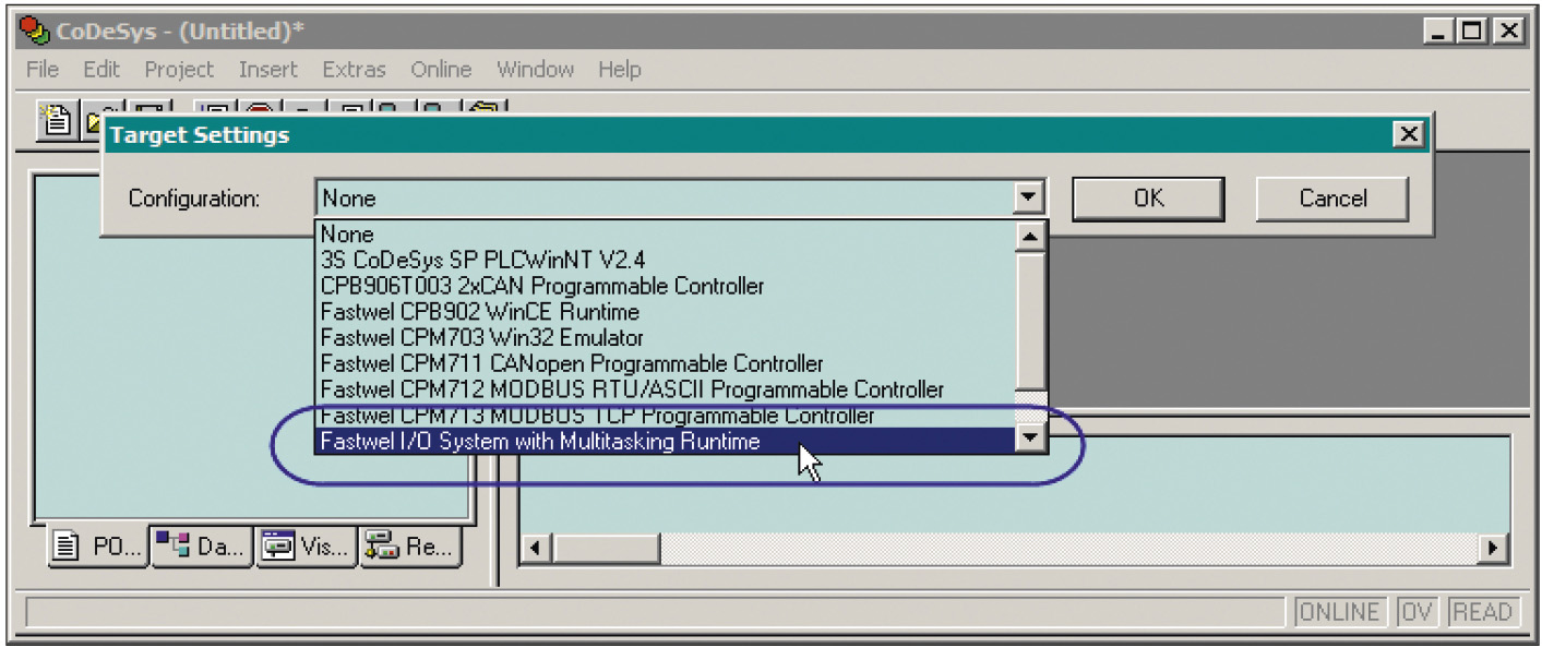 Рис. 2. Выбор платформы при создании проекта для контроллеров CPM70x FASTWEL I/O