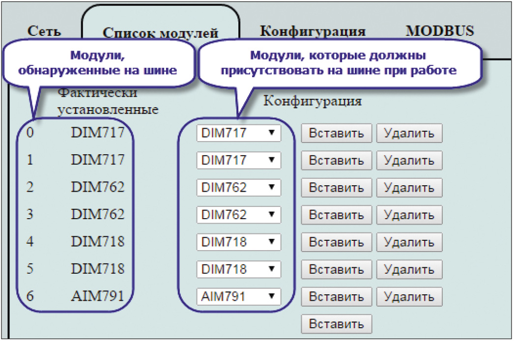 Рис. 12. Вкладка создания списка модулей ввода-вывода NIM745-02