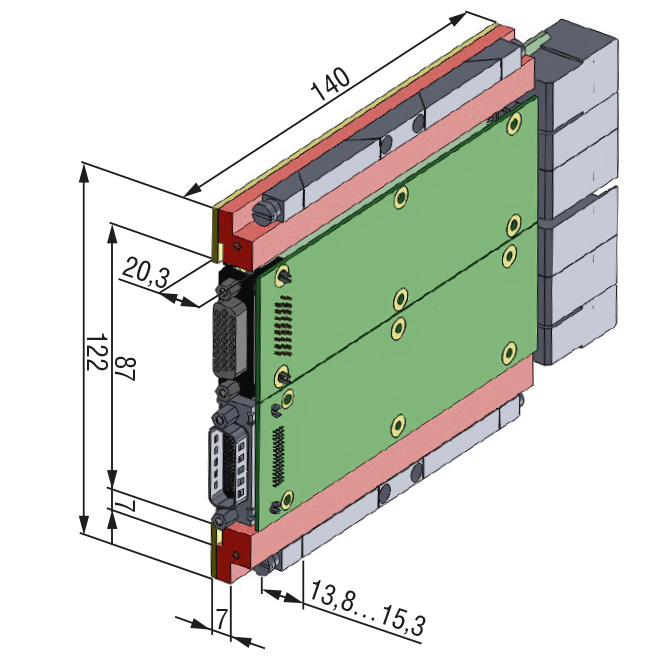 Рис. 2. Габаритные размеры плат CompactPCI Serial с кондуктивным теплоотводом