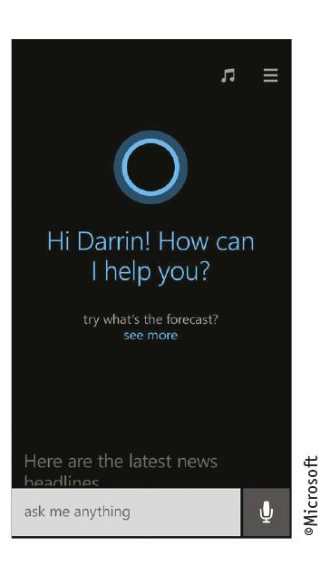 Рис. 3. Интерфейс Cortana на экране смартфона