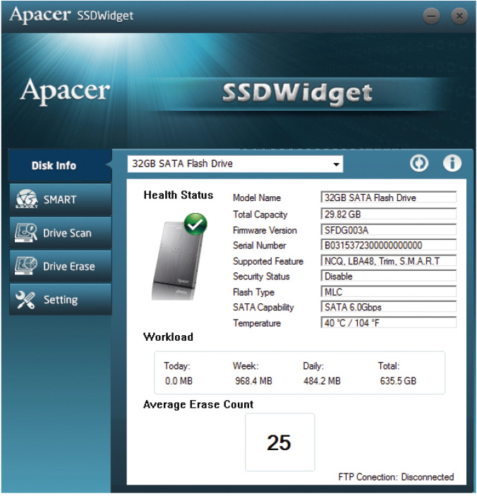 Рис. 6. Информация о текущем состоянии SSD-диска в приложении SSD Widget