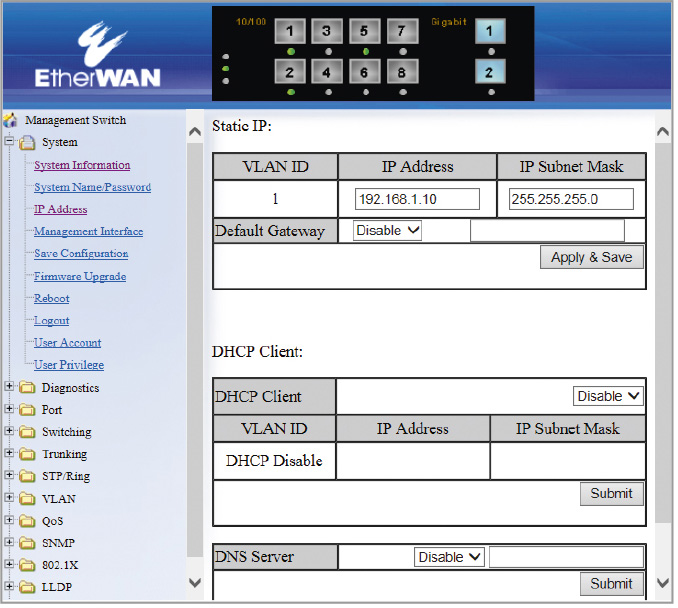 Рис. 8. Графический интерфейс EtherWAN ED3575