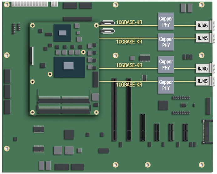 Рис. 3. 4 порта 10 GbE по медному проводу, 4 разъёма RJ-45
