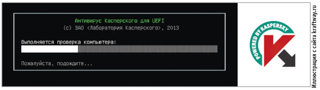 Рис. 5. Окно проверки компьютера антивирусом Касперского для UEFI