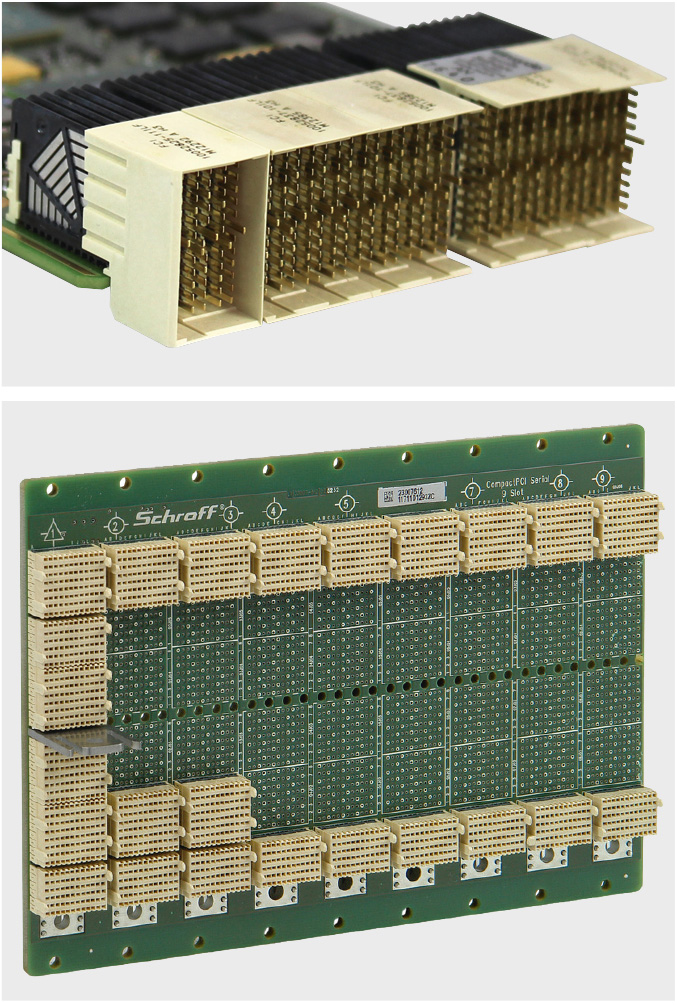 Рис. 8. Разъём AirMax FCI на плате CompactPCI Serial и стандартная объединительная плата