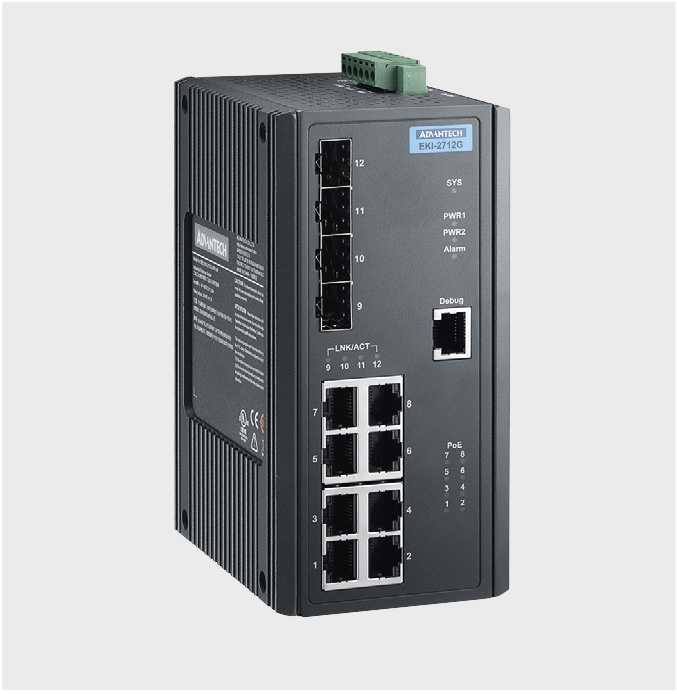 Рис. 2. Неуправляемый коммутатор Advantech EKI-2712G-4FPI с функцией PoE