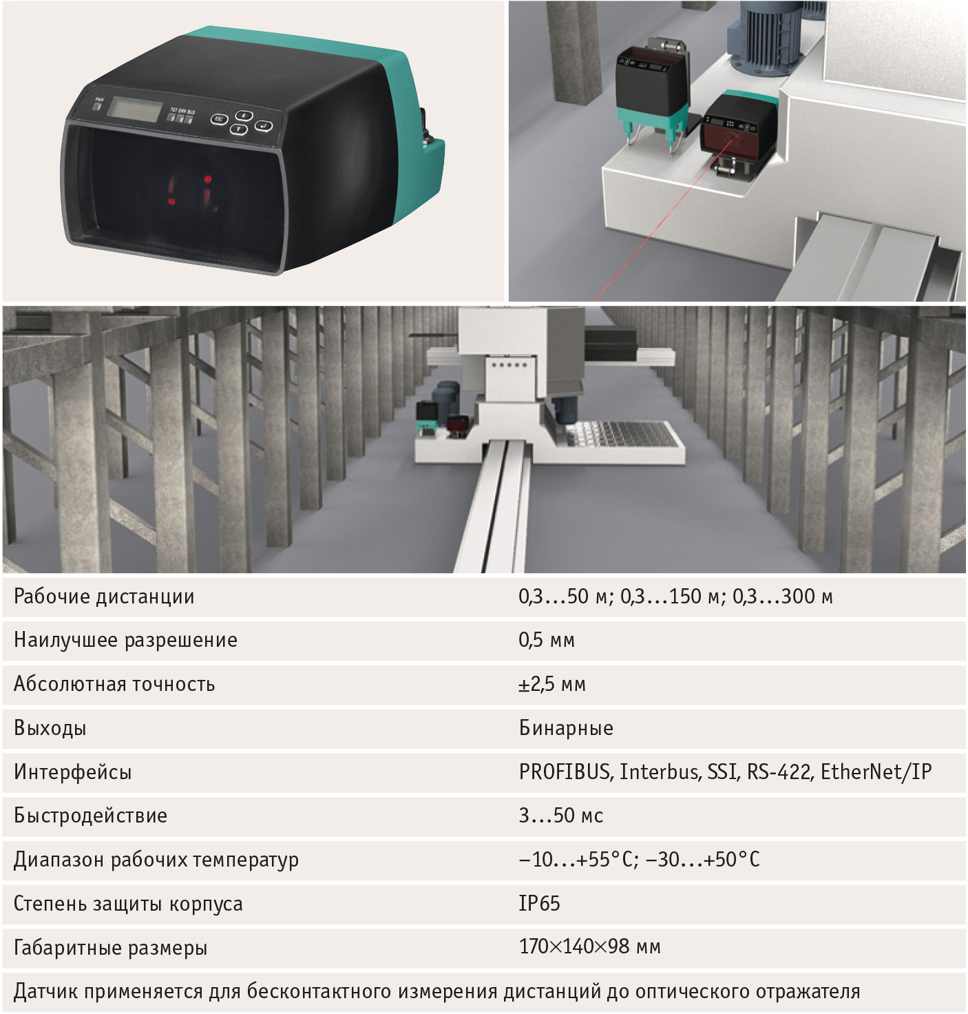 Рис. 22. Лазерные дальномеры радарного типа серии VDM 100 с отражением луча от оптического отражателя. Иллюстрируется применение для двухкоординатного позиционирования штабелёра