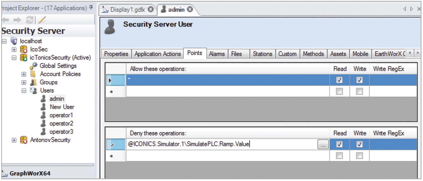 Рис. 1. Настройка прав доступа в конфигурации Security Server