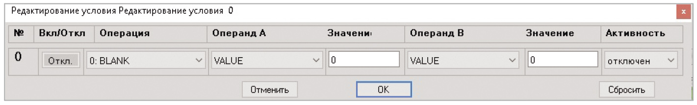 Рис. 2. Окно редактирования условий