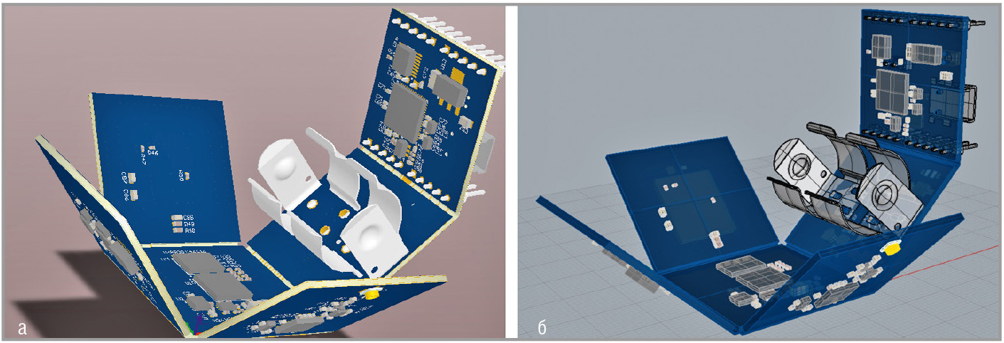 Рис. 7. 3D-модель платы: а – в Altium Designer; б – экспортированная в MСAD-систему