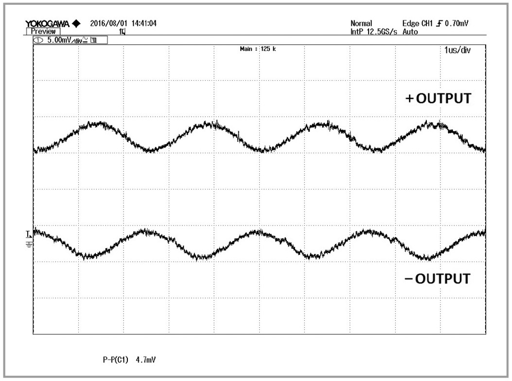 Рис. 13. Пульсации выходного напряжения ARE10015D после внешнего фильтра