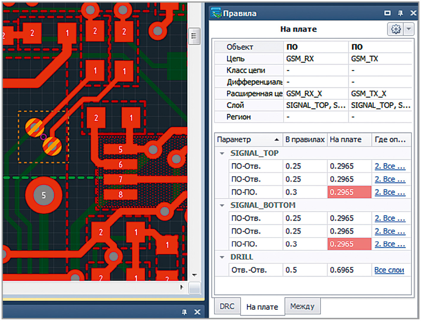 Рис. 12. Пример отображения данных в панели «Правила»