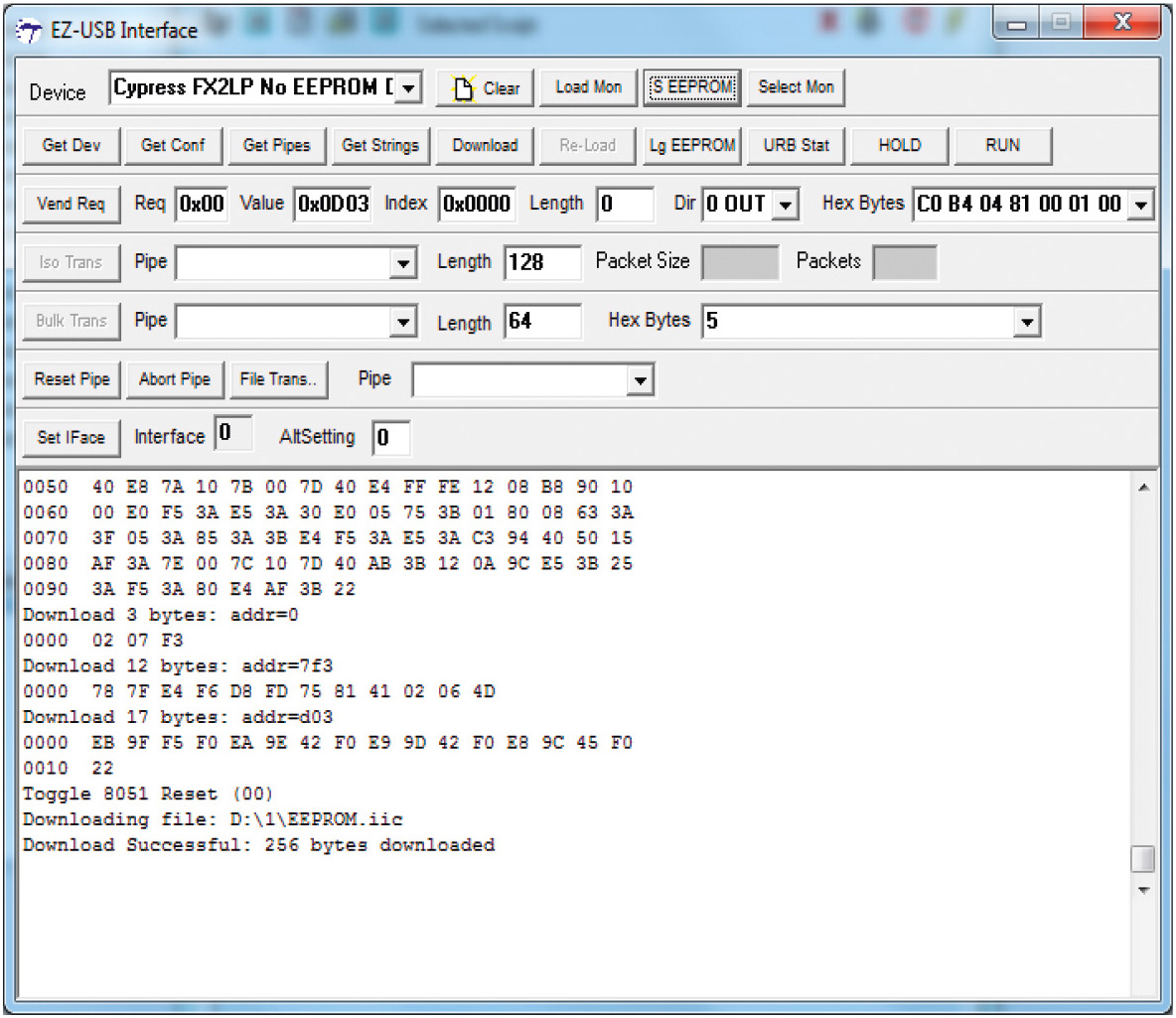 Рис. 4. Окно интерфейса программирования памяти EZ-USB Interface