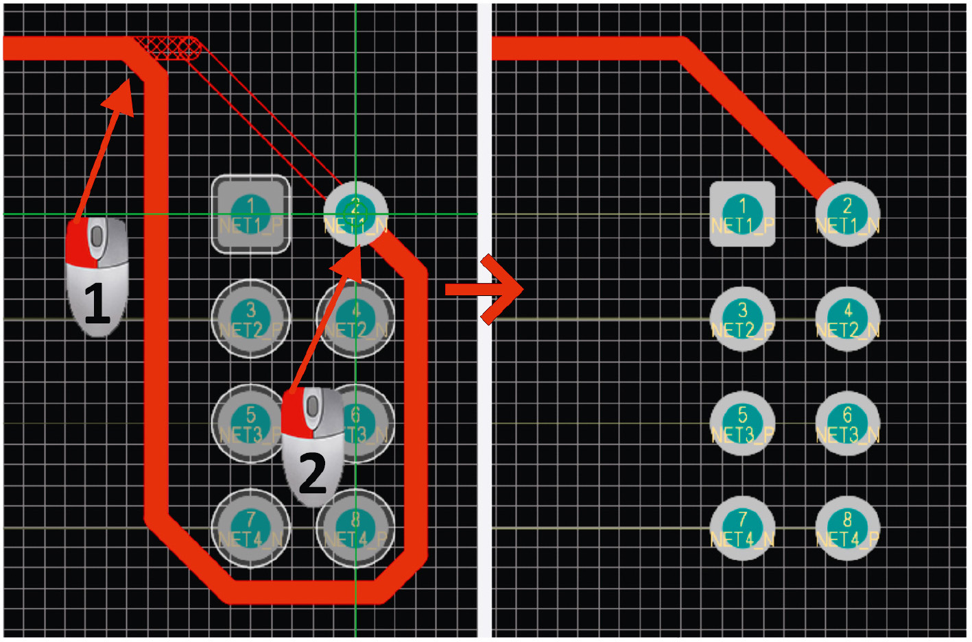 Рис. 6. Пример редактирования проводника за счёт удаления петли