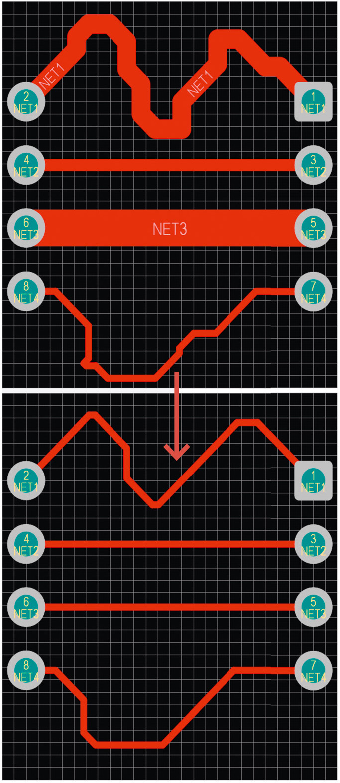 Рис. 11. Применение команды Route → Retrace Selected