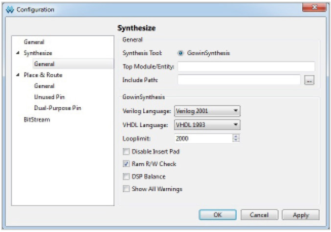 Рис. 8. Окно конфигурации проекта