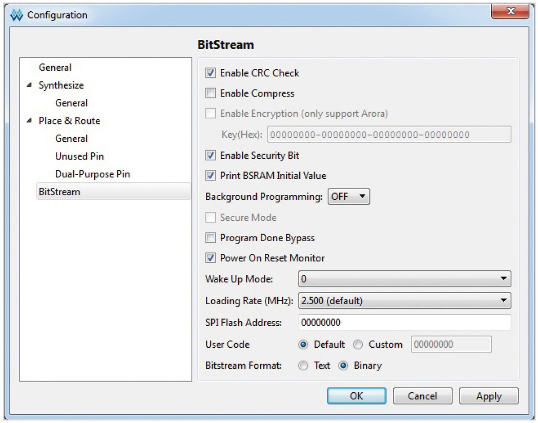Рис. 12. Параметры генерации файла битового потока