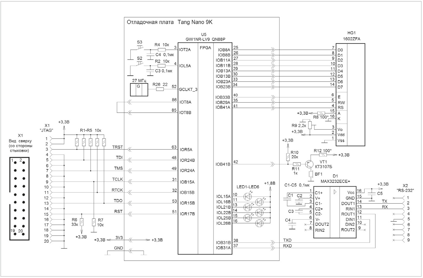 Рис. 13. Принципиальная схема макета с платой Tang Nano 9K