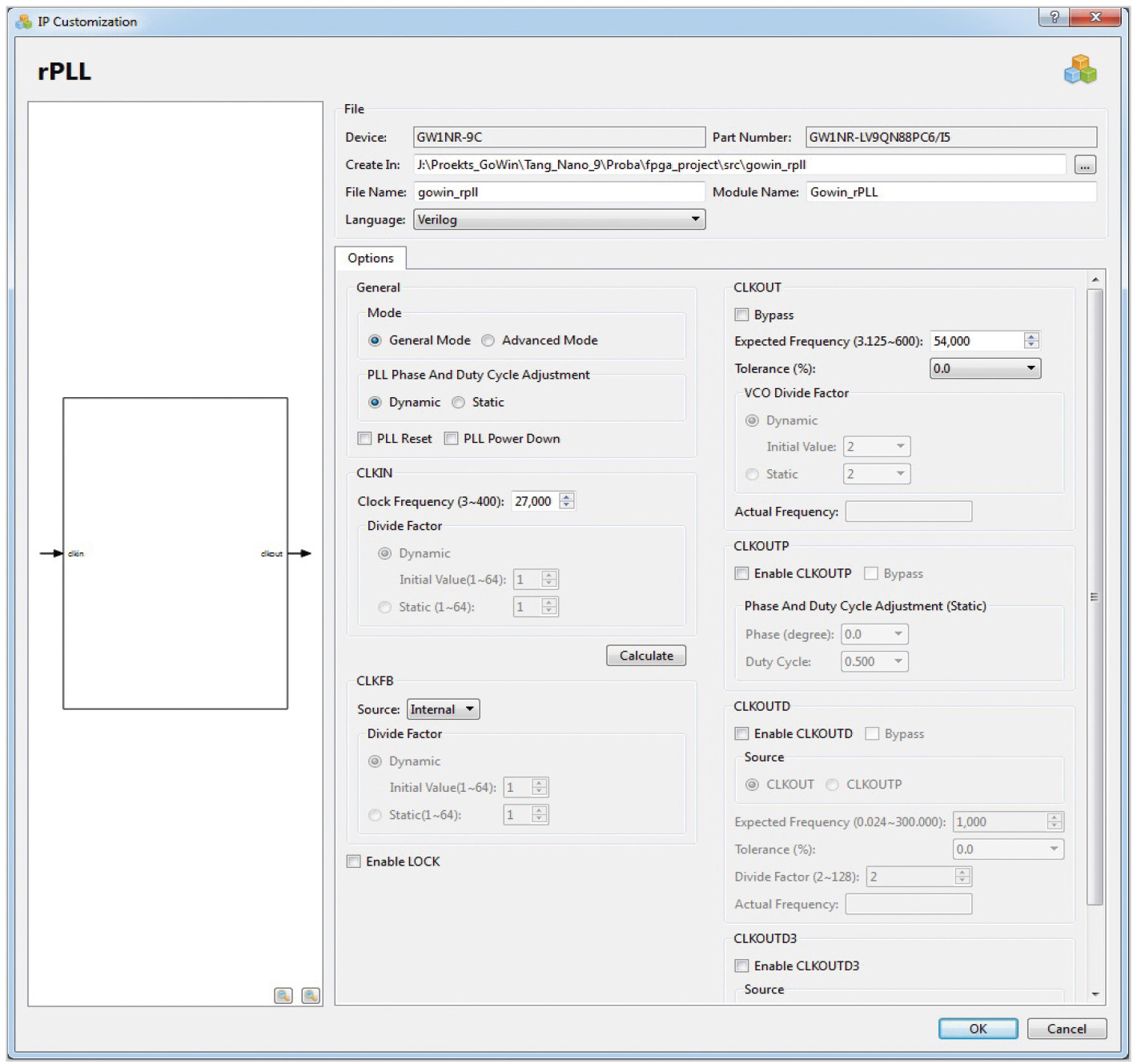 Рис. 16. Окно настройки параметров PLL