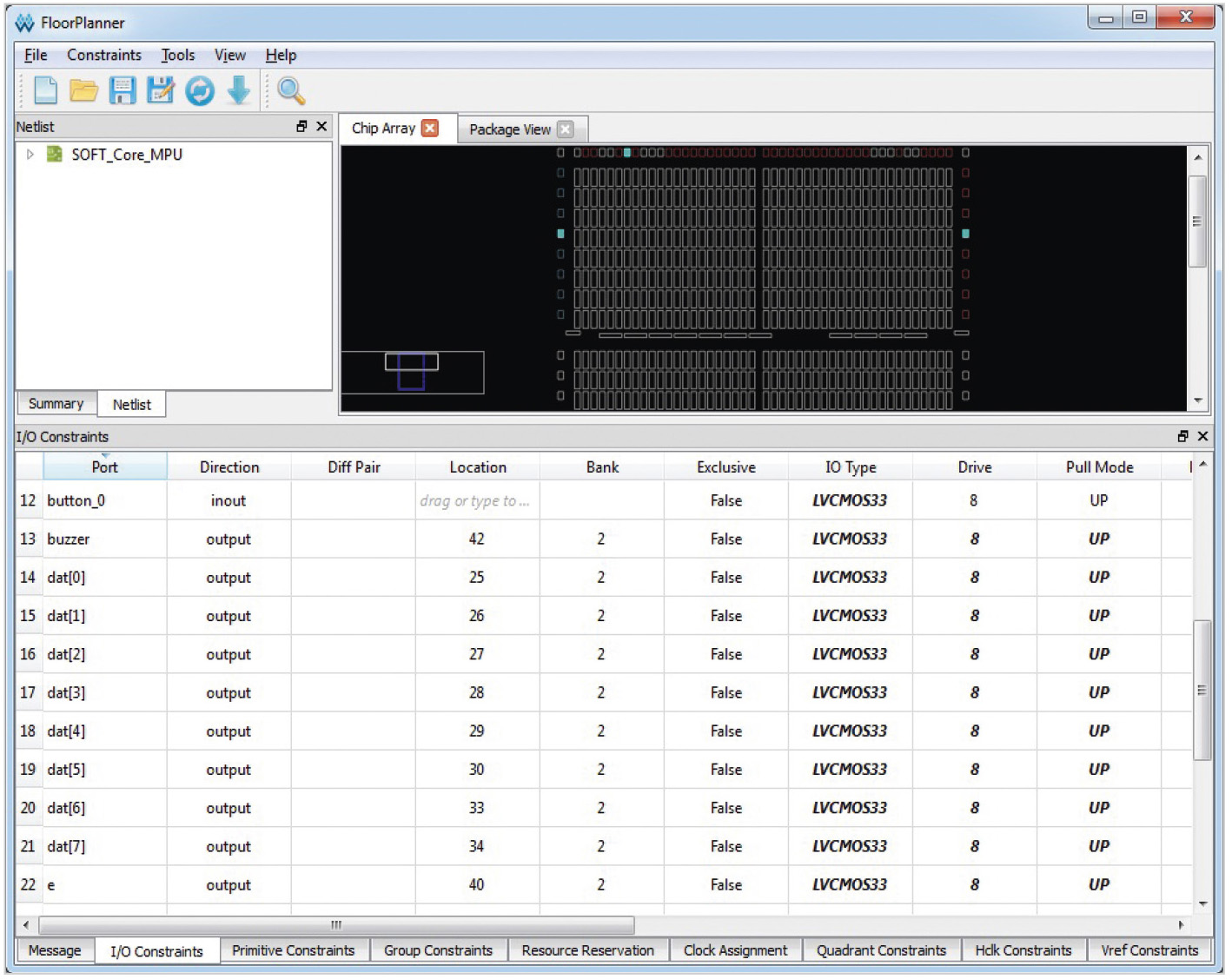Рис. 20. Страница I/O Constraints окна «FloorPlaner»