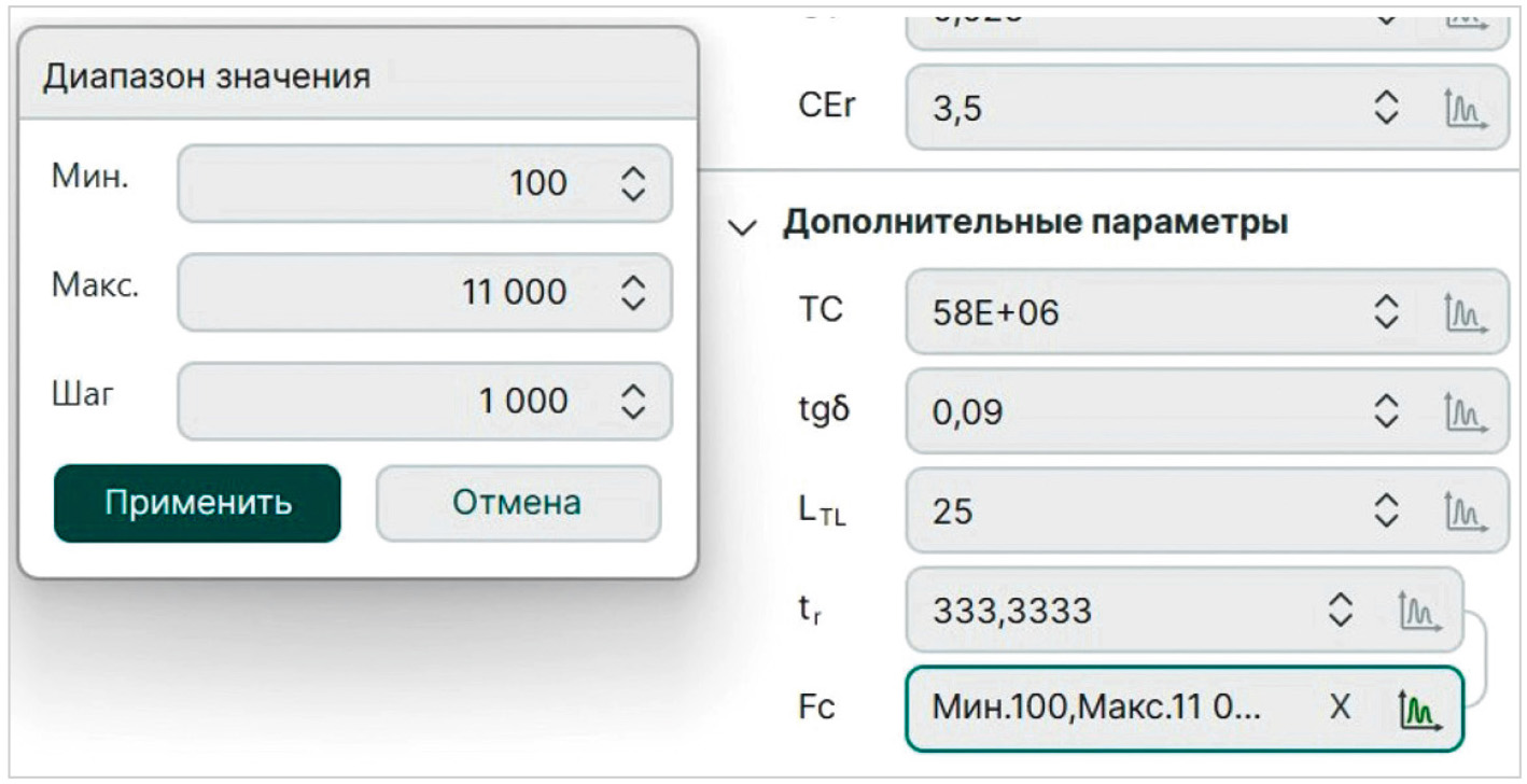 Рис. 5. Значения в дополнительных параметрах