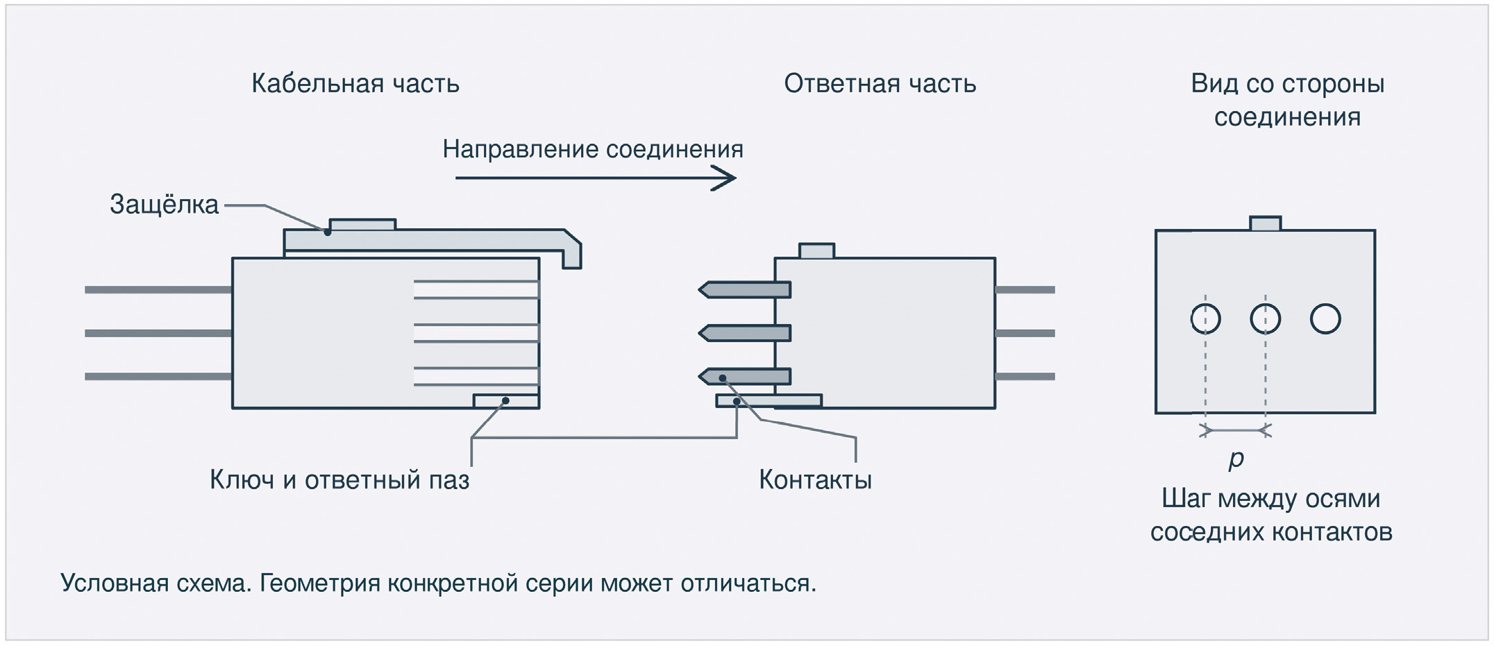 Рис. 1. Элементы соединяемой пары и шаг контактов. Условная схема
