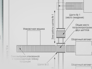 Автоматическая система управления тележками, подающими собранные палеты на упаковочный автомат